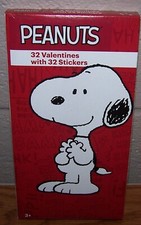 New Valentines Day Cards Box of 32 Peanuts Snoopy with Stickers