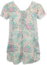 Pink Floral Chiffon Pockets Top Separate Cami Lined Womens Plus Size