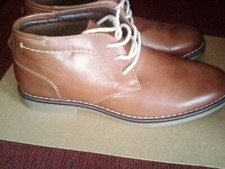 GEORGE MENS ANKLE HIGH DRESS SHOES SIZE 7.5 BROWN LACE UP MEMORY WORN ONCE