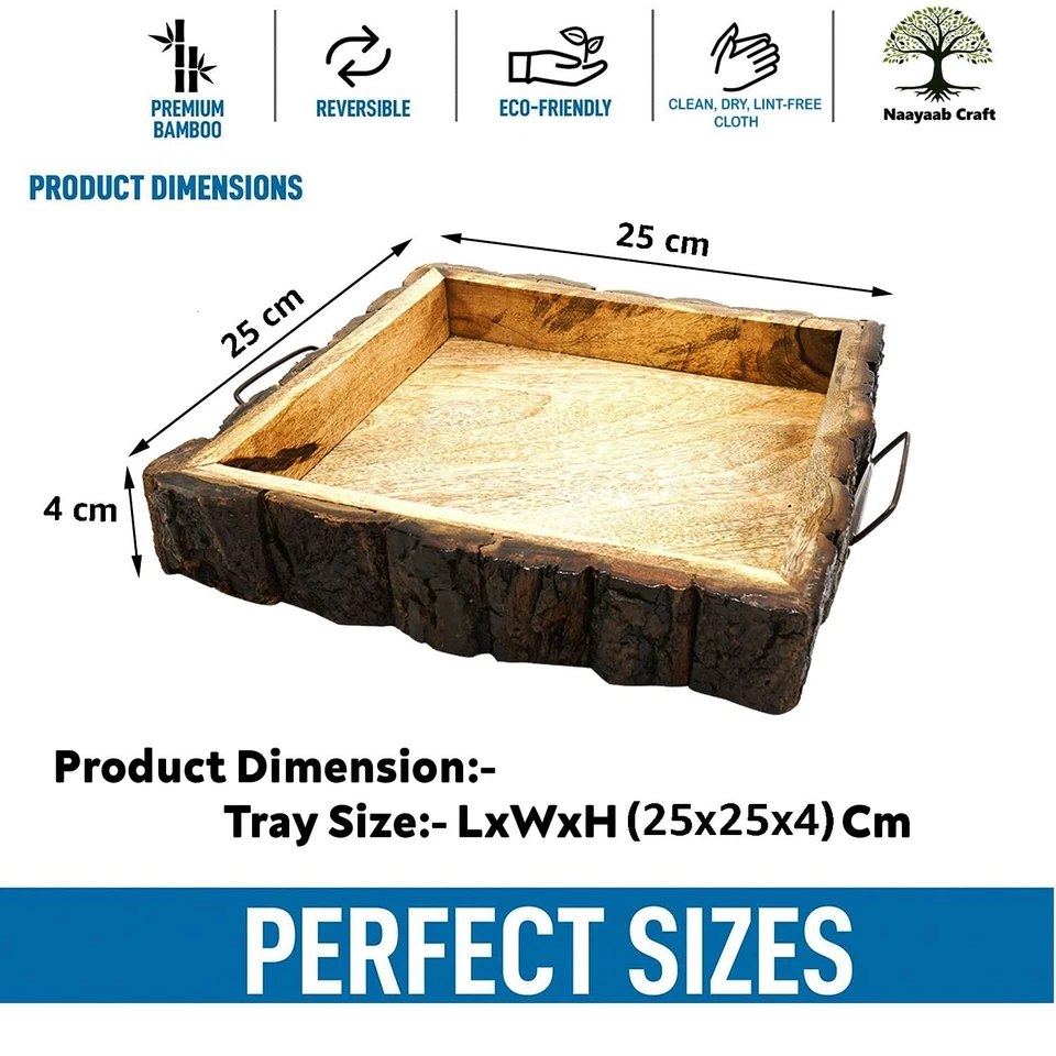Mango Holz Tablett Handgemachte Quadrat Portion Platte 25 x 25 CM - Bild 4 von 4