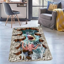 3D Pink Octopus Shark ZHUA1043 Game Non Slip Rug Mat Photo Carpet Zoe