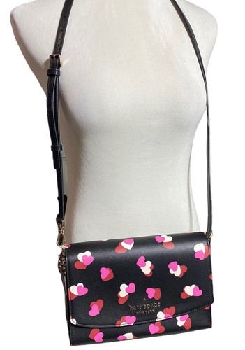 KATE SPADE CARSON CONVERTIBLE CHAIN CROSSBODY SHOULDER BAG HEARTS RED PINK BLACK - Picture 6 of 7
