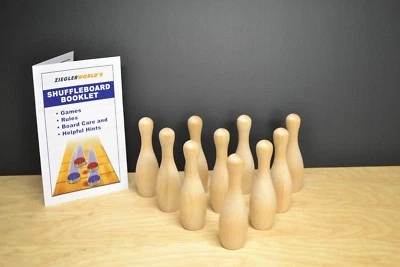 ZIEGLERWORLD SHUFFLEBOARD TABLE BOWLING PINS + RULE BOOKLET!