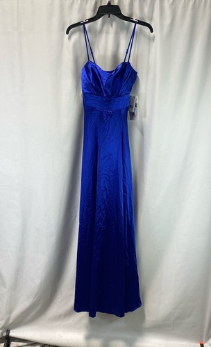 NWT Honey And Rosie Womens Royal Blue Satin Sleeveless Maxi Gown Dress Size XS