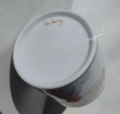 LEBON-HALLEY ANTIQUE PARIS PORCELAIN Cup c.1800s White Gold Monogramed Signed - Picture 12 of 12
