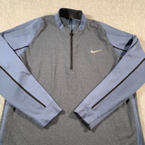 Suéter Nike Para Hombres XL Azul Dos Tonos Cuello Hoja 1/4 Cremallera Pullover Drifit - Imagen 2 de 11