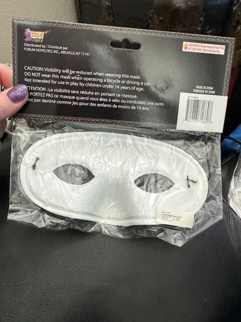 Forum Adult Fabric Half Mask White Domino Halloween Costume Accessory New!!! - Image 2 of 2