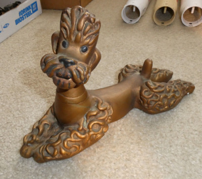 Vintage Gold Painted Plaster Poodle Dog Figurine 6 1/2'' Tall