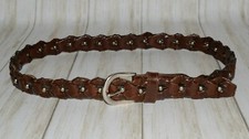 Donna Katz Silver Bead Brown Leather Belt Size M Vintage