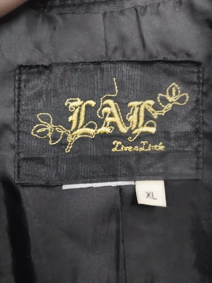 LAL Live A Little Jacket Women Size XL Shiny Black Lightweight Zip Snap Front - Image 3 of 4