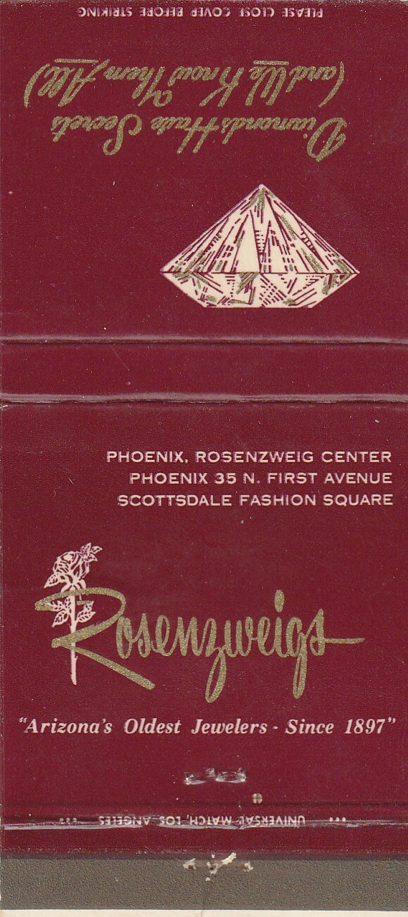 VINTAGE MATCHBOOK COVER. ROSENZWEIGS. JEWELERS. PHOENIX, AZ. eBay