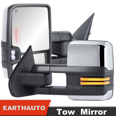 Box(2) Chrome Switchback Power Folding Tow Mirrors For Silverado Sierra 1500 New