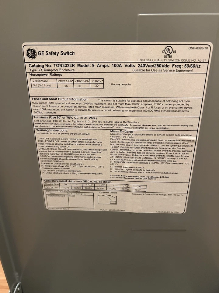 Interruptor de seguridad General Electric TGN3323R 100 amperios Foto 4 de 4