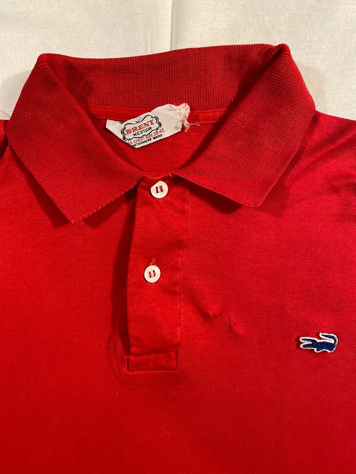 De Colección Camisa Polo Brent Roja Para Hombre Mediana 19x26 Azul Mantequilla de Caimán Algodón Suave Años 60 Foto 2 de 4