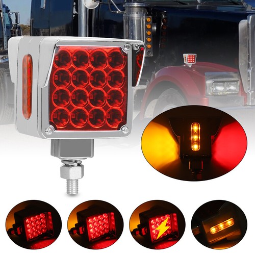 LED Square Semi Truck Trailer Double Face Fender Turn Signal Light Amber/Red NEW - Picture 21 of 24