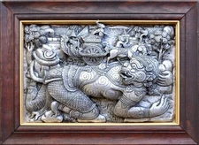 3D silver metal high relief repousse sculpture Thai art depicting Ramayana story