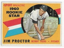 JIM PROCTOR 1960 Topps Baseball ROOKIE STARS card #141 Detroit Tigers NR MT. rookie card picture