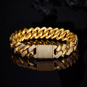 Authentic Full Round Cut Moissanite Cuban Bracelet 18K Gold Plated Men Chain Hip Hop