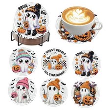 6 Pcs Halloween Ghost Diamond Art 3.9x3.9in 10x10cm Halloween Ghost Coasters