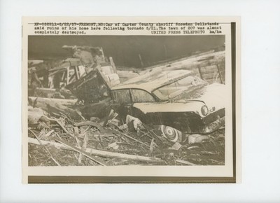 Press Photo 1957 Tornado Destruction Freemont Missouri Carter County Sheriff Car