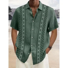 Men's Short Sleeve Button-Up Casual Cuban Guayabera Beach Wedding Dress Shirt