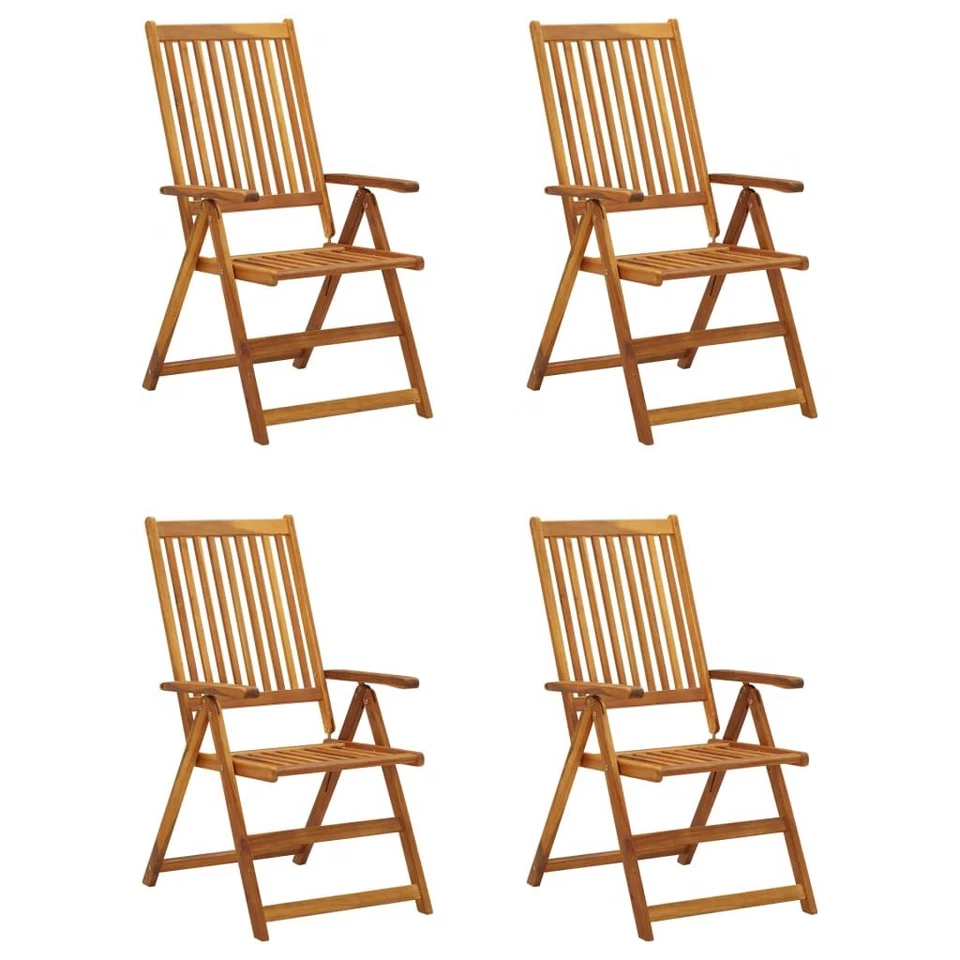 Garden Chair Set of 4 Natural Wood Solid Acacia Wood Medium - Image 2 of 4