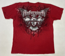 Unforgiven Skull Bird Wing Graphic T-shirt Men Large Red Short Sleeve Y2K