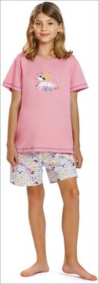 Mädchen Schlafanzug COMTESSA Pyjama Shorty kurzarm 100% Baumwolle pink Gr.116