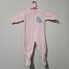 Vintage Carters Pink Fleece Footed Sleeper Sweet Dreams Teddy Bear Moon Pajamas