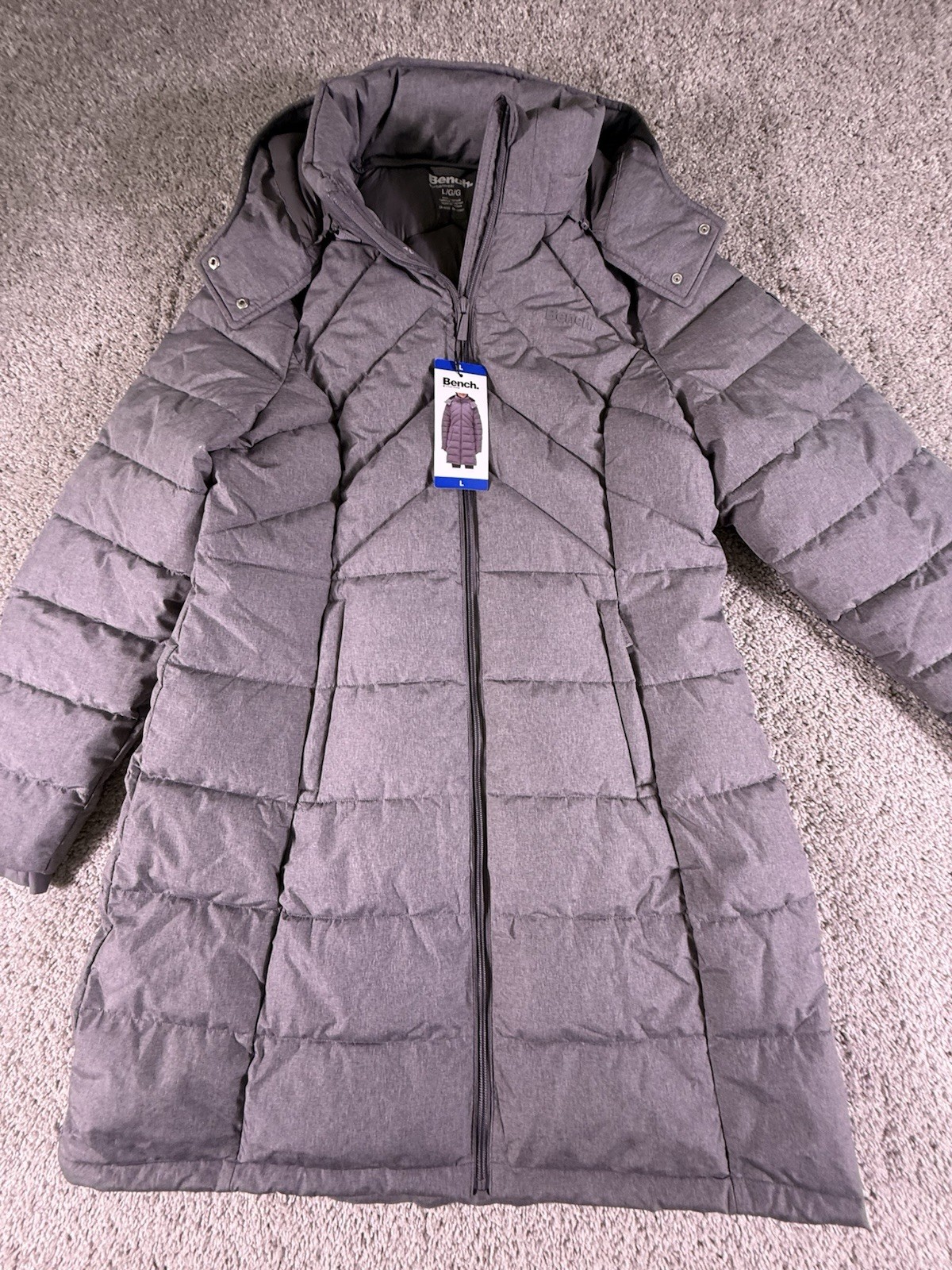 NWT Bench. Women's Long Puffer Jacket - Gray Size L