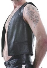 Men's Real Leather Bartender Vest With Front Pockets Leather Front Open Vest