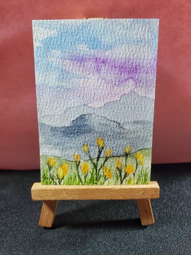 aceo original painting 2.5 x 3.5 watercolor landscape sunset
