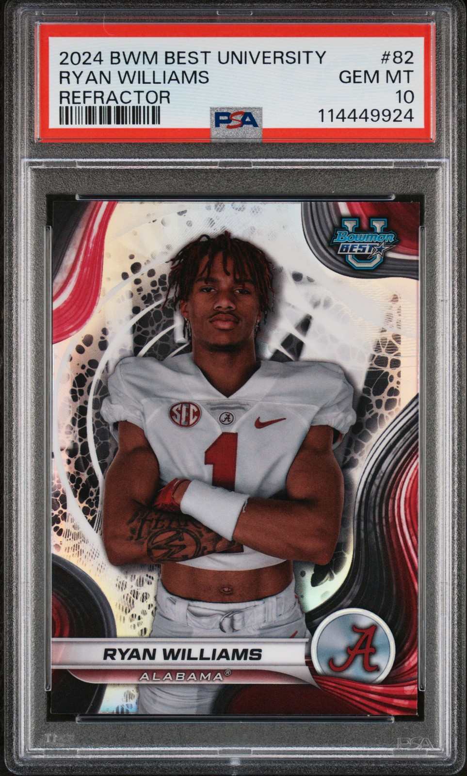 Ryan Williams 2024 Bowman Best University #82 Base Refractor PSA 10
