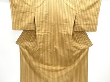 7611416: JAPANESE KIMONO / ANTIQUE HITOE KIMONO / SILK / TSUMUGI / WOVEN STRIPE