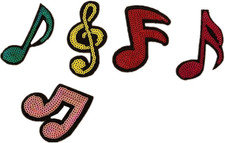  10 Pack Assorted Musical Note Sequin Sew Iron on Embroidered Patches Appliques