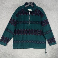 VTG Eddie Bauer Sweater Men's Sz M Green Aztec Zip Fleece Polartec Sweatshirt