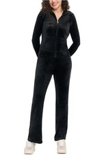 Juicy Couture Women's Velour Tracksuit Set Jacket  Paints Black Size Large