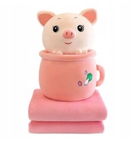 3 in 1 Kuscheltier Kissen Glückschweinchen rosa 50cm mit Kuscheldecke 180x105cm