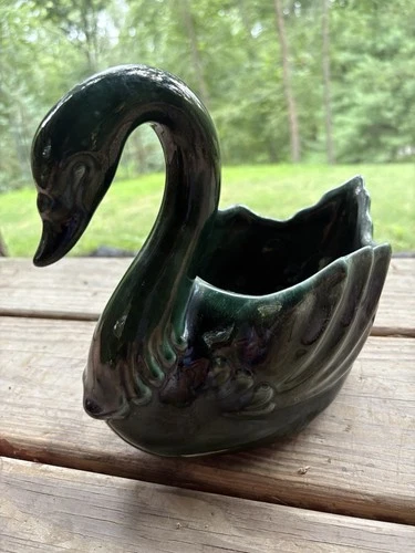 HULL POTTERY Swan Planter Dark Green  ~ F71~ Vintage MCM 1950’s USA