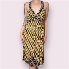 Vintage Jodi Kristopher Mod Brown And Yellow Floral Pattern Midi Dress Size M