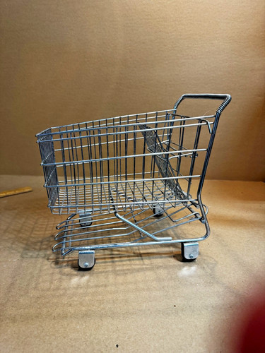Toy Shopping Cart Realistic w/Rolling Wheels~Small~Chrome Metal~Doll~Play~EUC