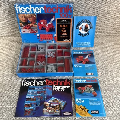 Fischertechnik 100v Junior Baukasten Vintage 70er Jahre verpackt + Prospekte