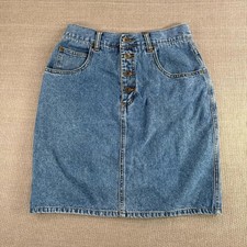 Vintage 90s Arizona high-waisted denim mini skirt, button front with pockets XS