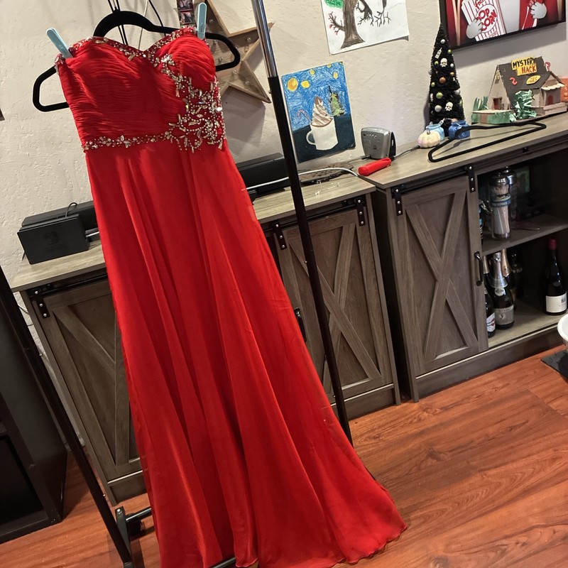 Red Strapless Dress With Sequins. From The Mary Queen Couture Collection Size 6