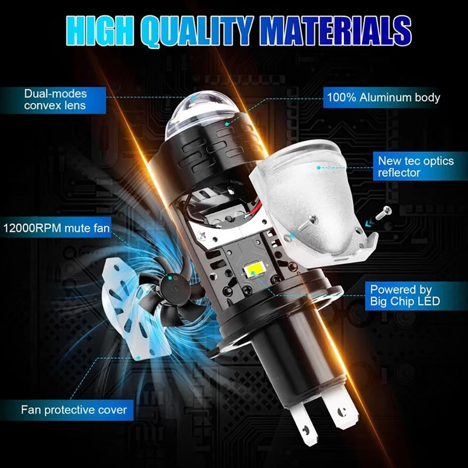 H4,9003,HB2 Bi-LED LED Projector Lens 120W Headlight Bulb Retrofit LHD Vehicles Foto 4 de 4