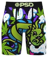 PSD "PUFF" Dragon Marijuana Leaves Clouds 7" Inseam Boxer Briefs Men's L NWT