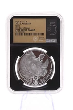 Big 5 Rhino NGC Proof 70 South-Africa-Mint First Day of Issue Ultra Cameo 2022
