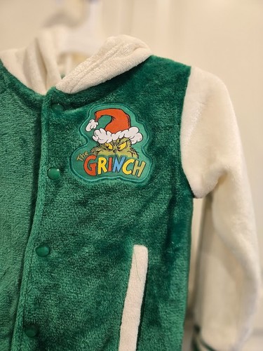 The Grinch Fleece Snap Front Hooded Varsity Jacket Kids Boys Girls size 4T - NEW - Picture 2 of 5