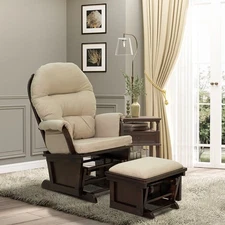 Nursery Glider Rocking Chair with Ottoman, Cream White