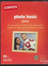 30 Sheet 8.5x11" Staples Photo Basic Gloss Inkjet Paper 200g 53lb NEW Sealed Box